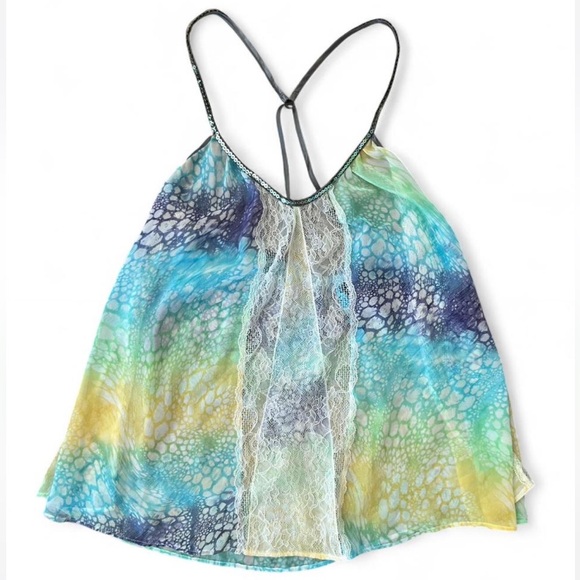 Free People Tops - Free People Mermaid Blue Green Yellow and White Lace Sequin Racerback Tank